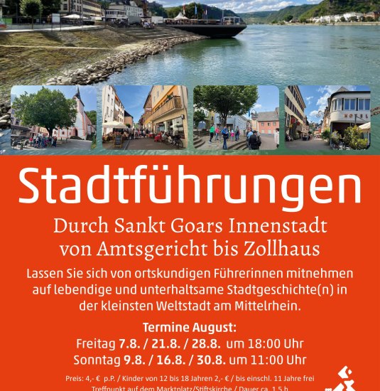 Plakat Stadtführung August | © Touristinfo St. Goar Plakat Stadtführung August | © Touristinfo St. Goar
