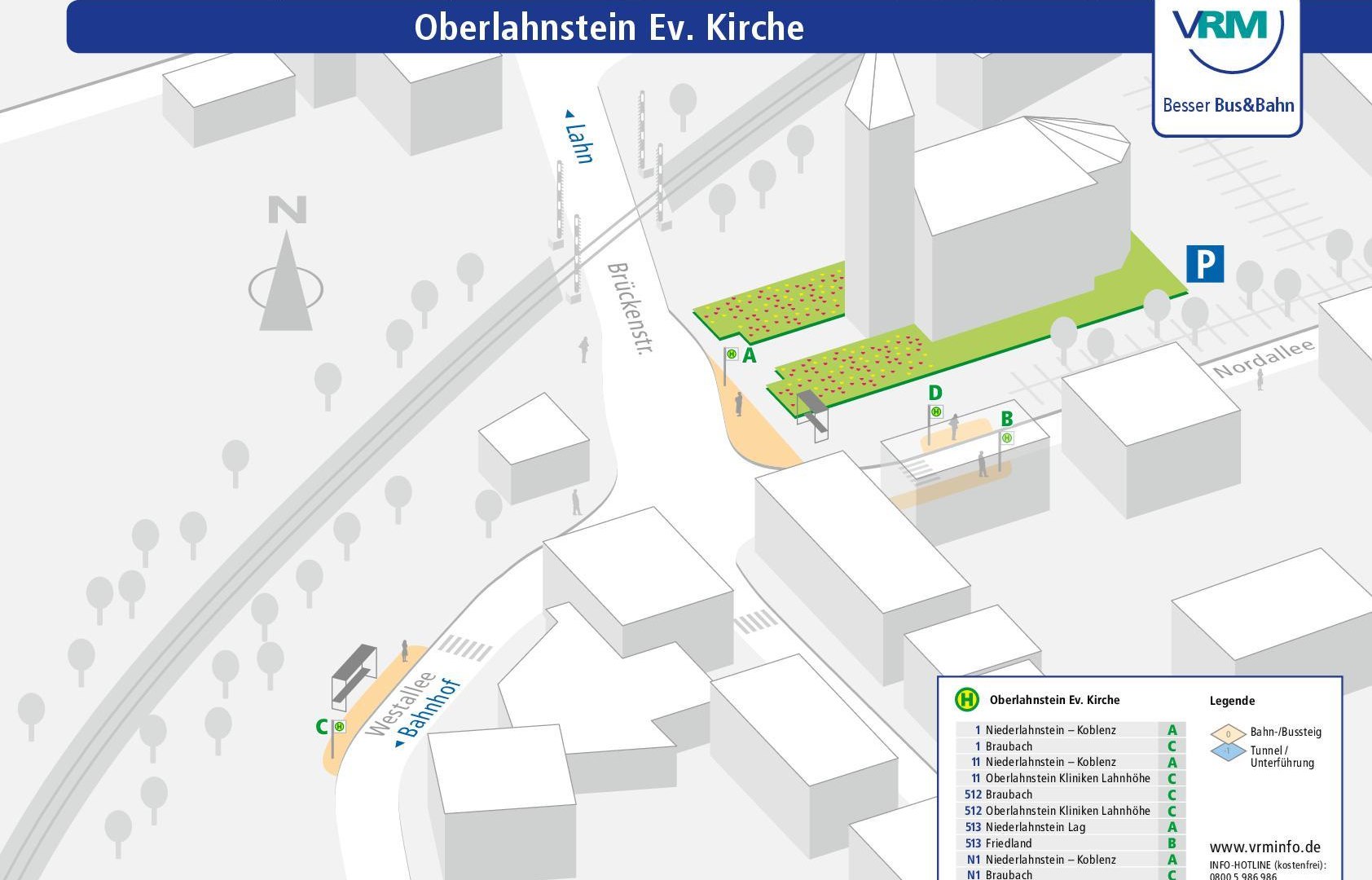 Bushaltestellen&uuml;bersicht OL Ev Kirche | &copy; VRM Koblenz